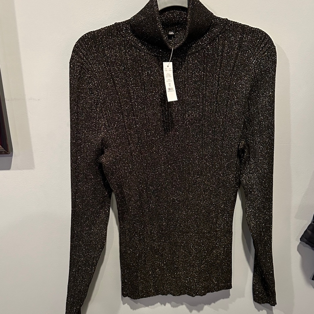 White House Black Market Shimmering Black Turtleneck Sweater